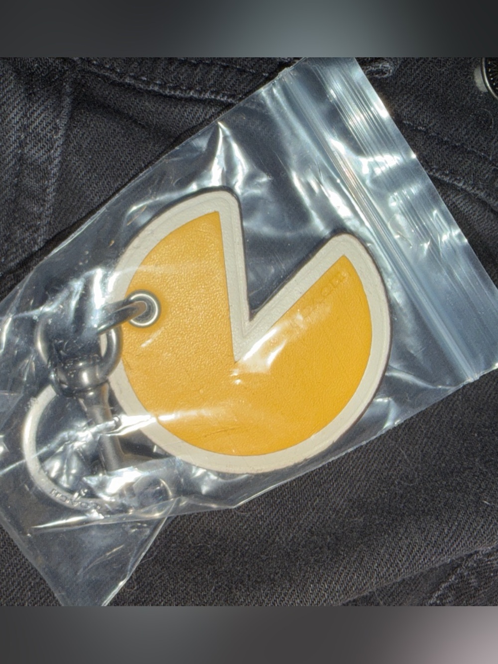 Coach Authentic Leather Yellow Pac-Man Keychain, bag charm. NEW w/BOX